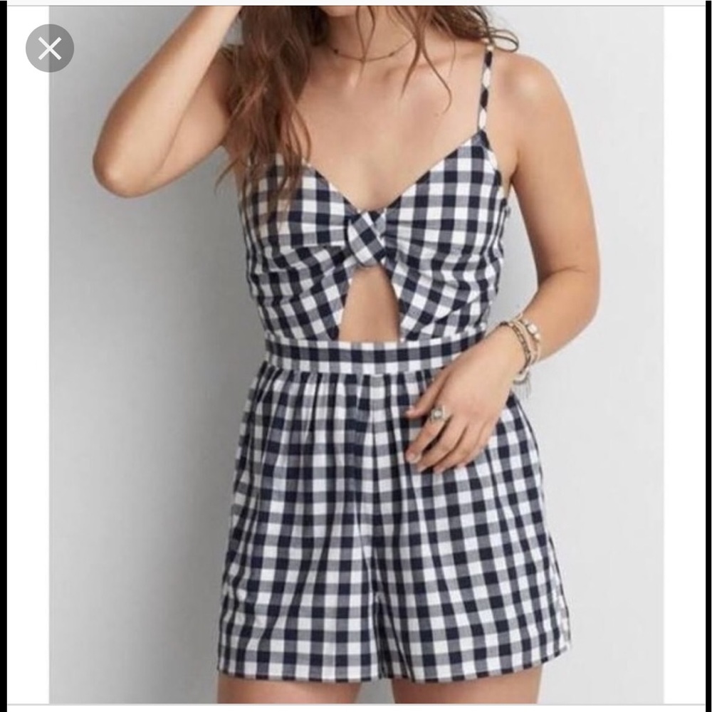 American eagle buffalo plaid cutout romper